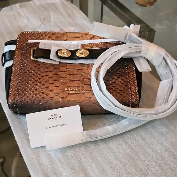 Coach Blake Crossbody Bag Metallic Snake Embossed Bronze Leather Gold Hdwr NWT - Picture 12 of 16